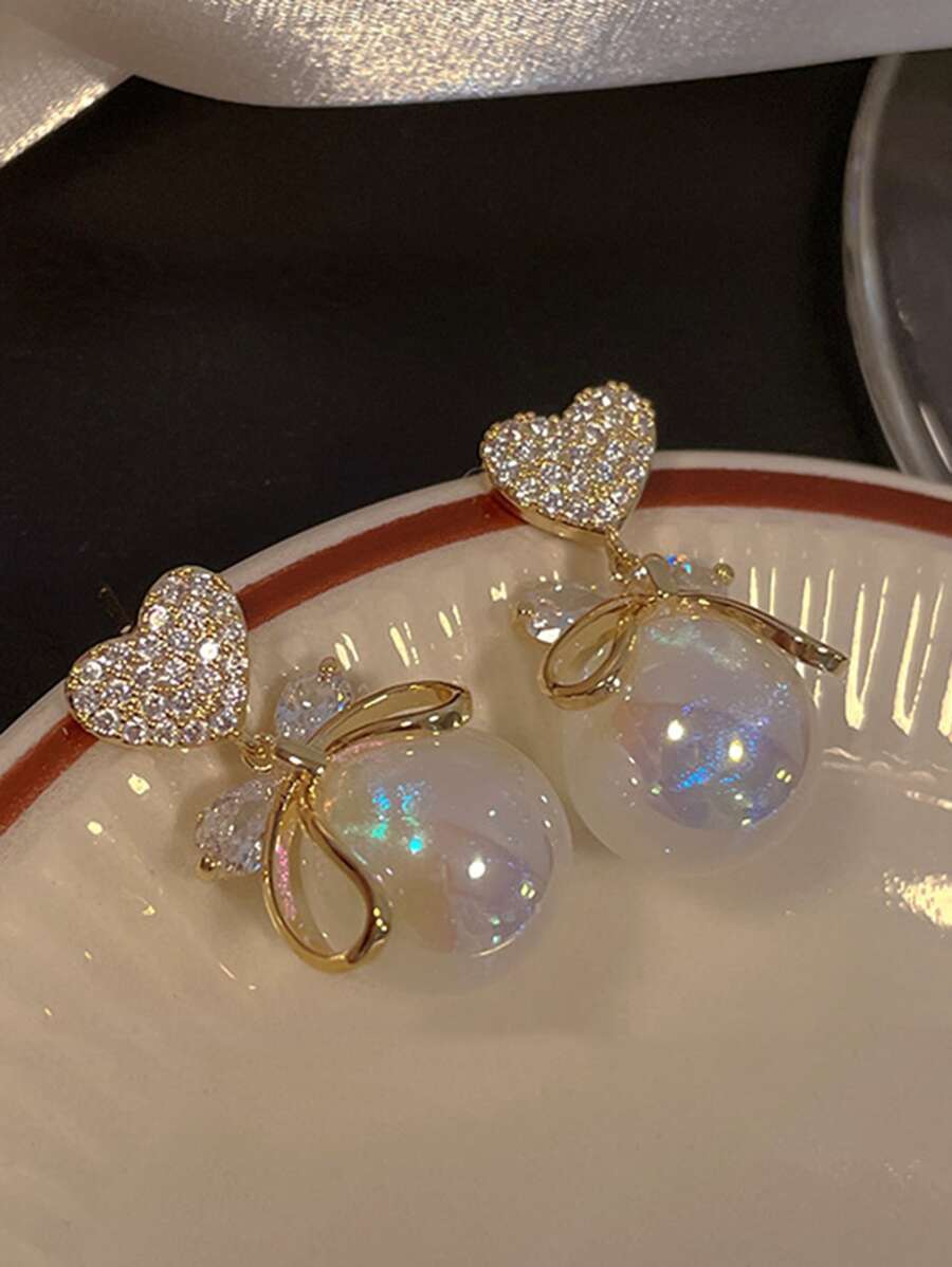  lady's jewelry earrings stud earrings Heart type fake pearl & rhinestone attaching earrings 2 piece set woman oriented gift 