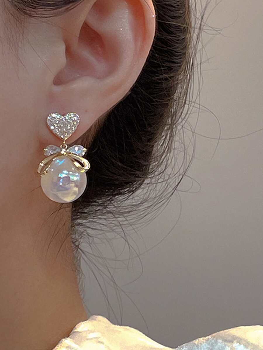  lady's jewelry earrings stud earrings Heart type fake pearl & rhinestone attaching earrings 2 piece set woman oriented gift 