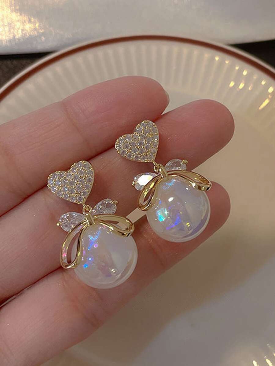  lady's jewelry earrings stud earrings Heart type fake pearl & rhinestone attaching earrings 2 piece set woman oriented gift 