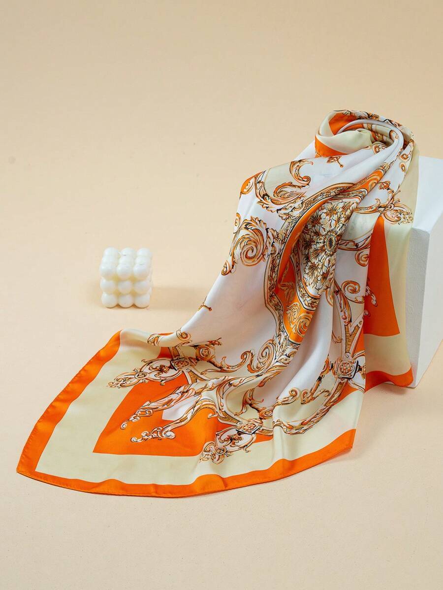 レディース アクセサリー スカーフorアクセサリー オレンジカラー ヴィンテージロマンチックなノーブル柄 スカーフ ヘッドバンド_画像1