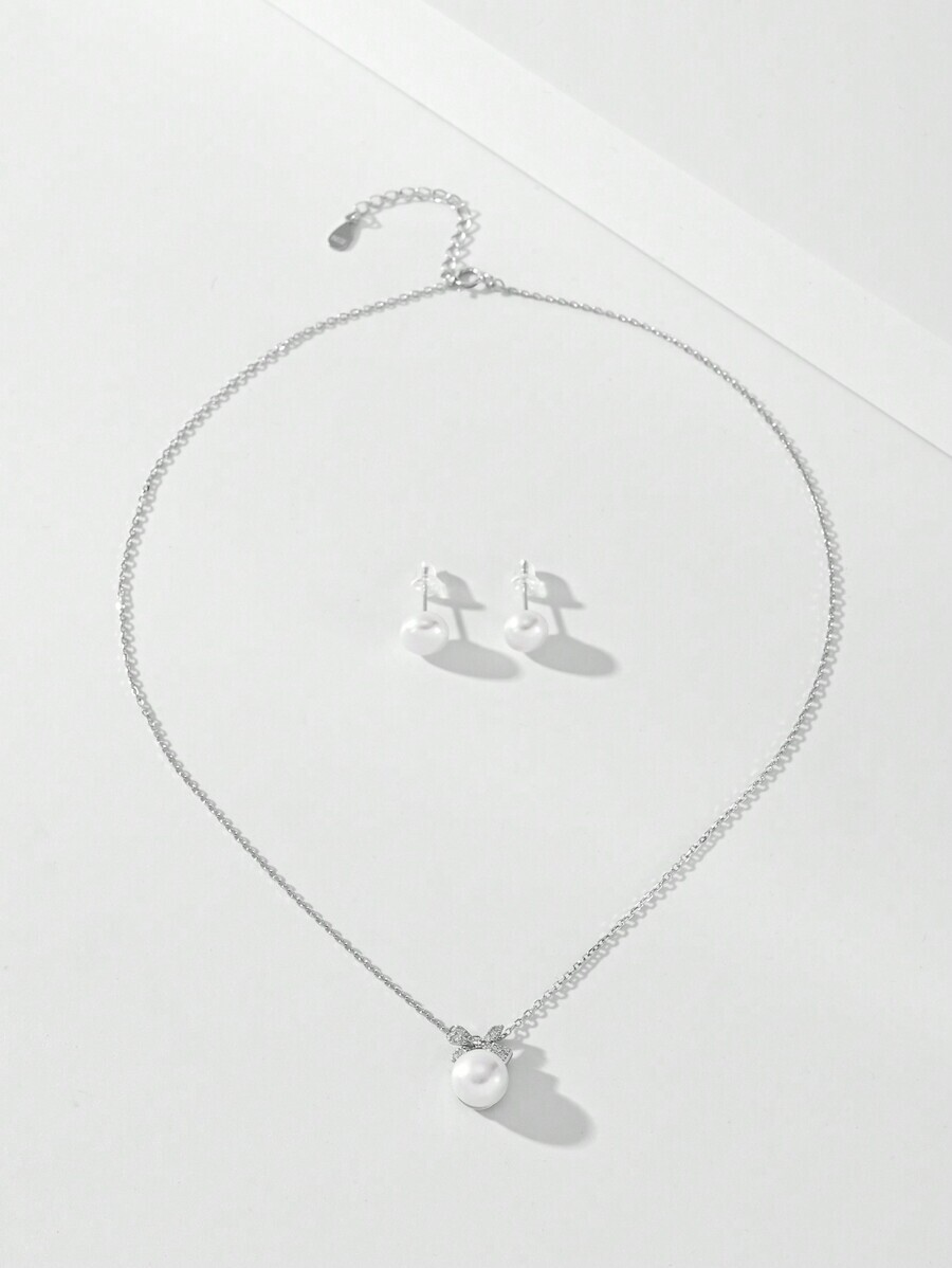 レディース ジュエリー セット ネックレスとイヤリングのセット ￥925スターリングシルバー ￥リボン　真珠 ￥ウェディングジュエ_画像3