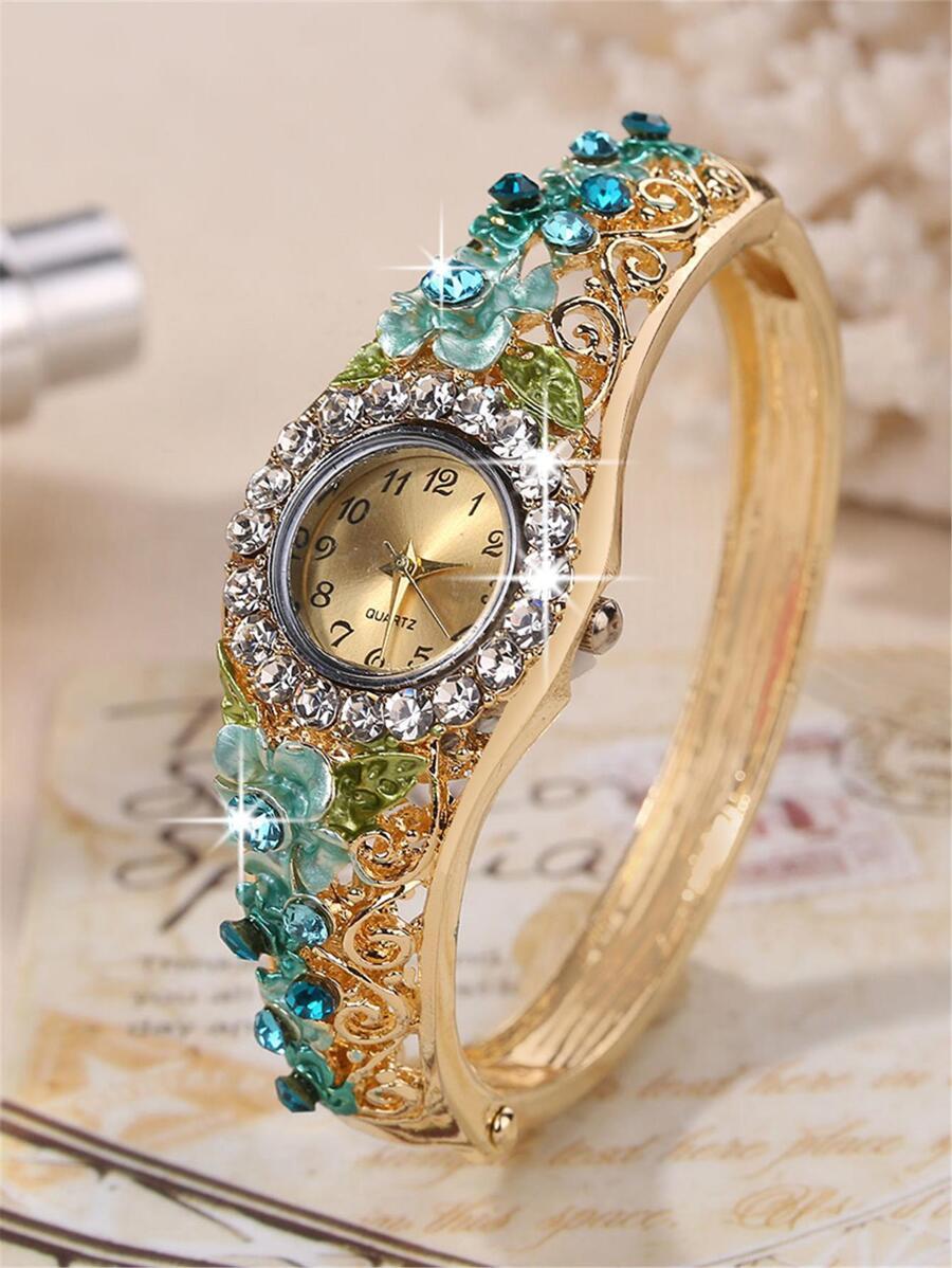 腕時計 レディース クォーツ 1個 女性 ステンレス鋼 ストラップ グラマラス ラインストーン 花デコレーション , 日常の装飾用_画像4