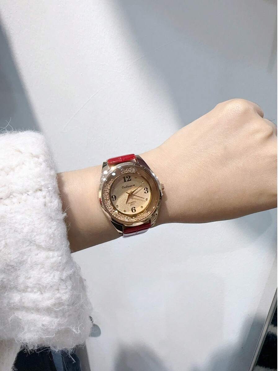 腕時計 レディース クォーツ 腕時計 ウィメンズ ローズゴールドダイヤル レディース ファッション ラインストーン装飾_画像1