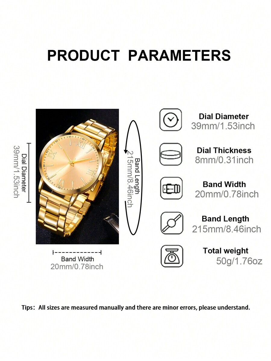 腕時計 メンズ クォーツ メンズウォッチ 1本 ローマ数字 クオーツ時計 ステンレス製ストラップ 金色_画像5