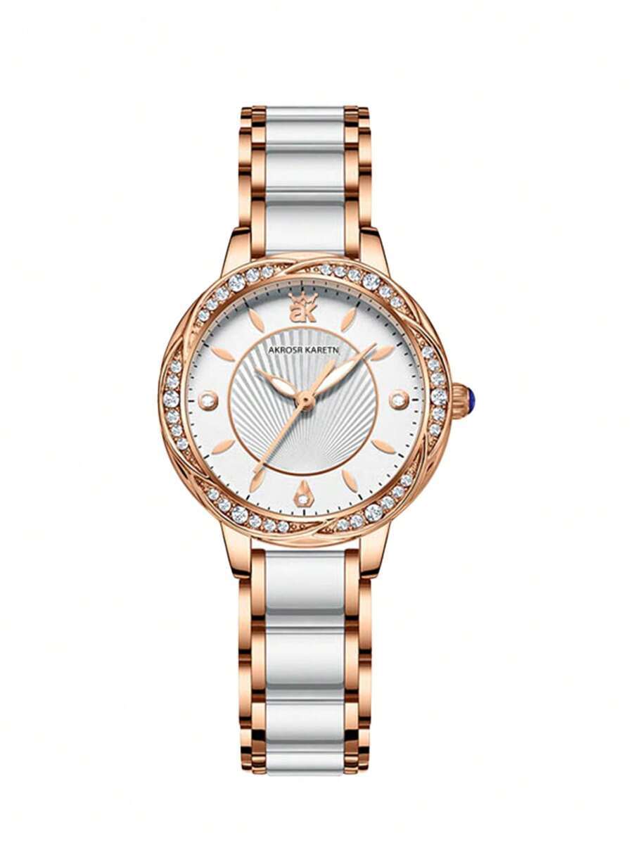 腕時計 レディース セット エレガントな時計箱付きの女性用1本セット、ローズゴールドのラインストーンが飾られたクリエイティブな文字_画像6