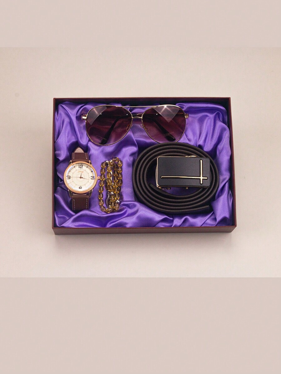 腕時計 メンズ セット 父の日の贈り物に最適なギフトボックスセット、おしゃれでシンプルなベルト、トレンディーなメガネ、ビジネスウォ_画像1