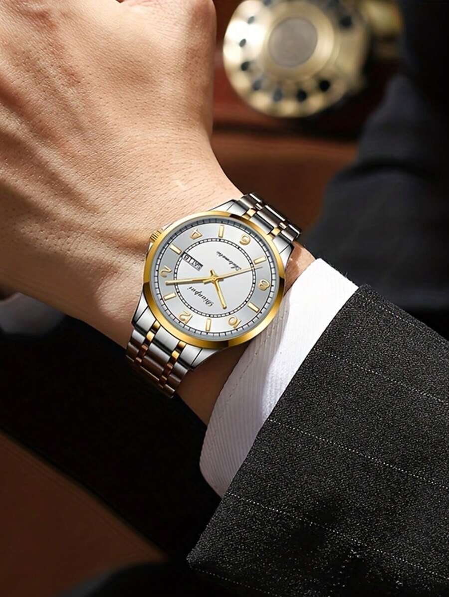 腕時計 メンズ 機械式 自動巻き腕時計 クラシック ブランド 新着商品 ステンレススチールストラップ 付き 二重カレンダー ナイト_画像4