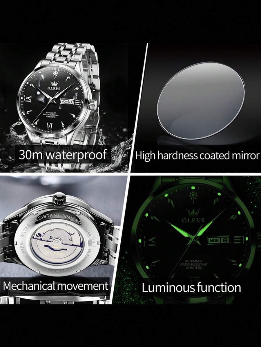腕時計 メンズ 機械式 自動巻き腕時計 ステンレススチール製 ラグジュアリー&おしゃれなメンズギフト 耐水性あり 蓄光機能付き_画像5