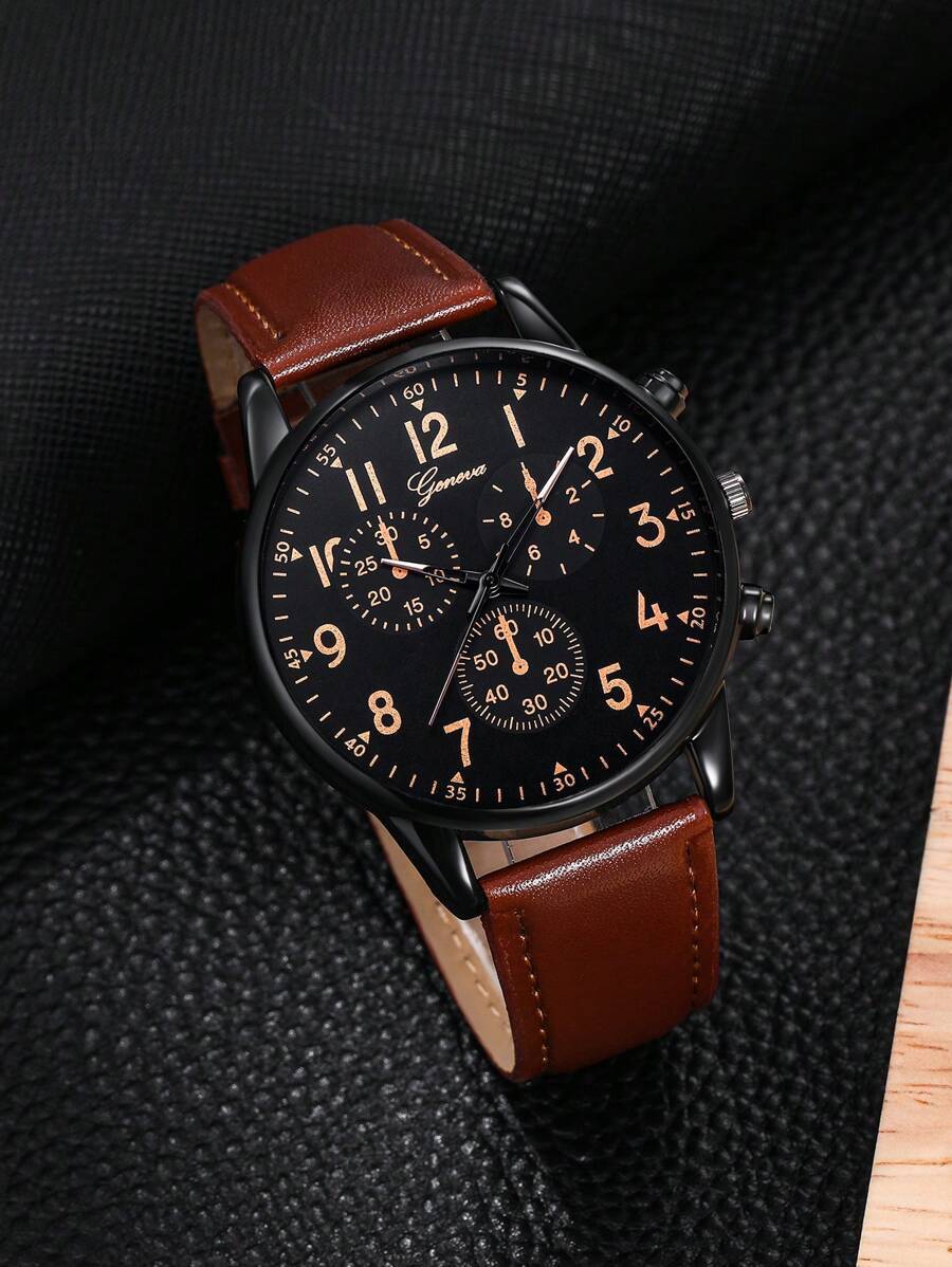腕時計 メンズ セット 1本のメンズブラウンカジュアルなアナログクオーツ時計と1本のブレスレットウォッチがセットになったメンズ時計_画像6