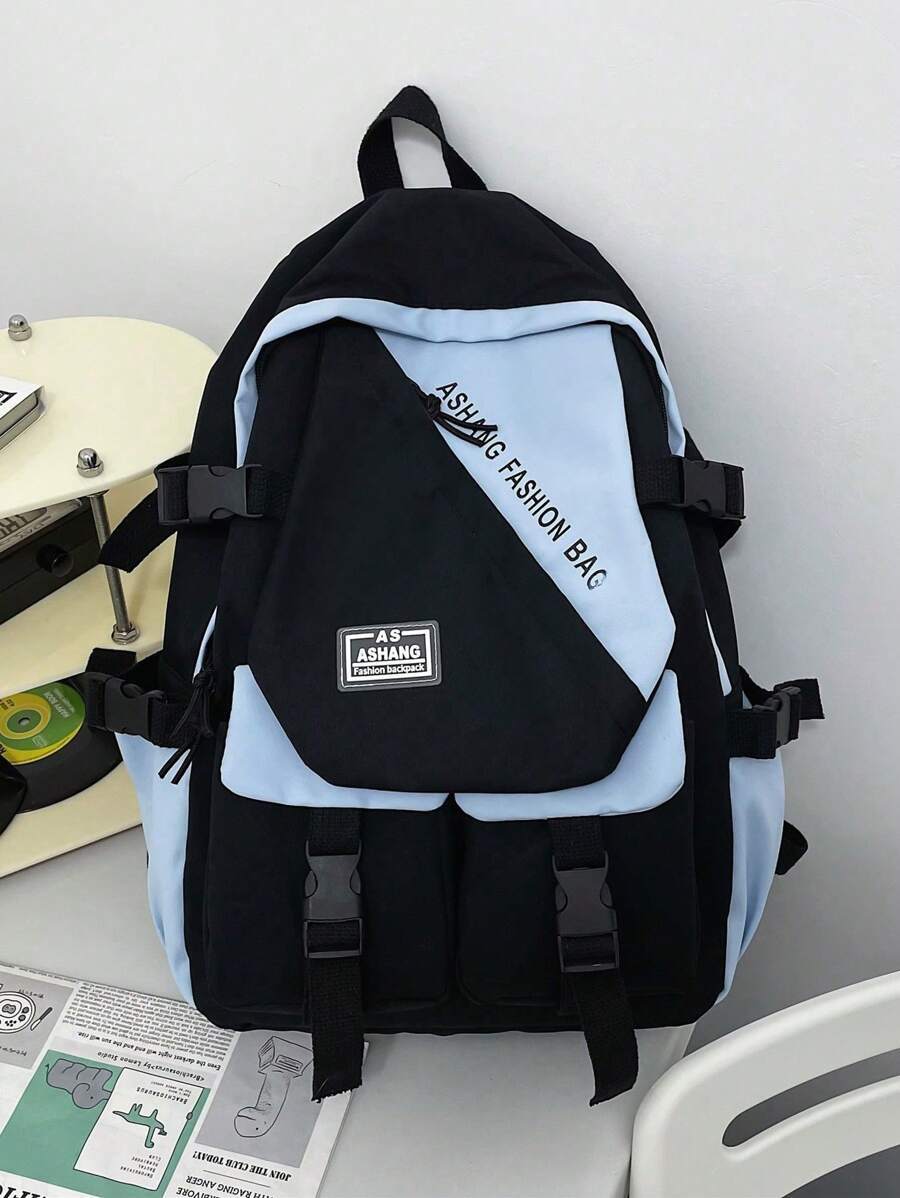 レディース バッグ バックパック 女性用バックパック ナイロン 防水 学校 旅行用 ブラックとブルー 補強 加工 キャンパスバッグ_画像3