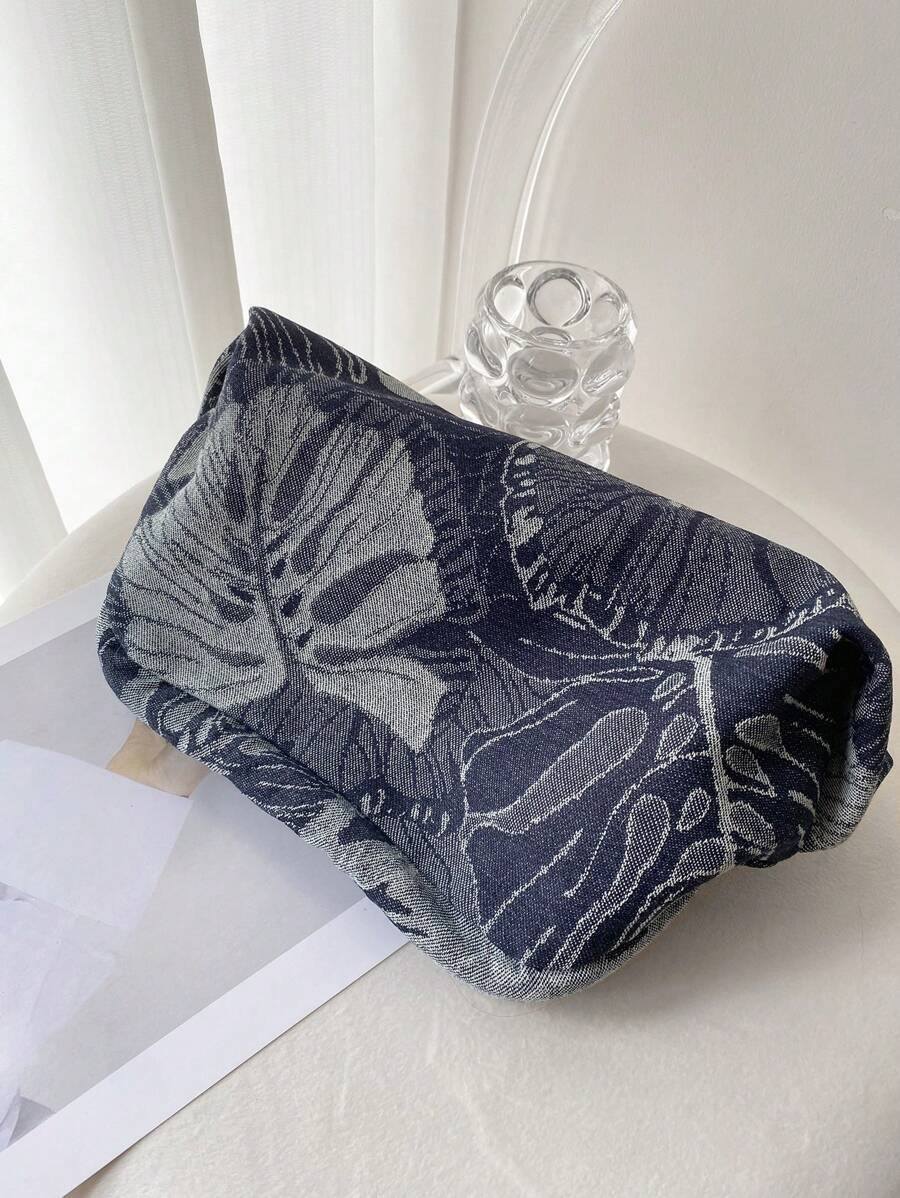  lady's bag clutch bag clutch bag Vintage Denim old clothes feeling floral print high capacity 