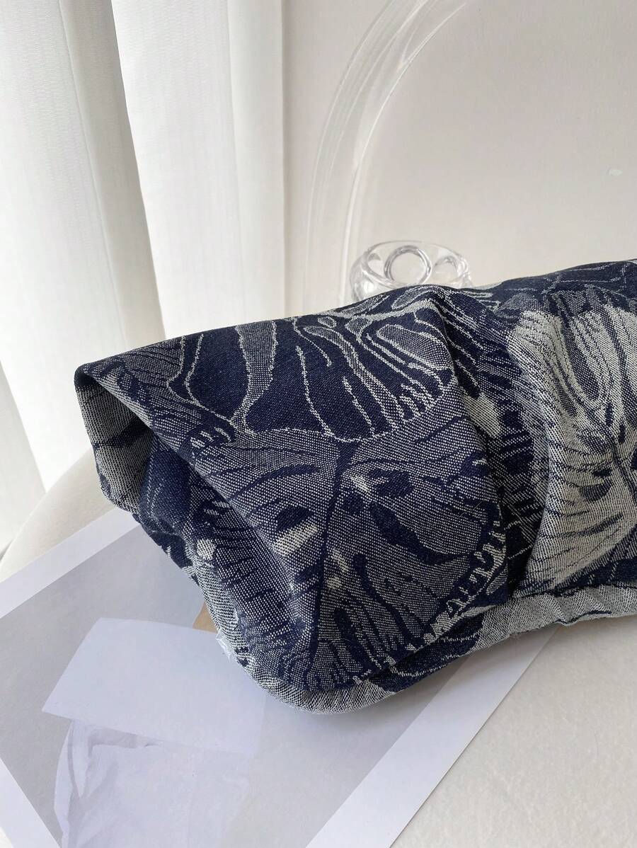  lady's bag clutch bag clutch bag Vintage Denim old clothes feeling floral print high capacity 