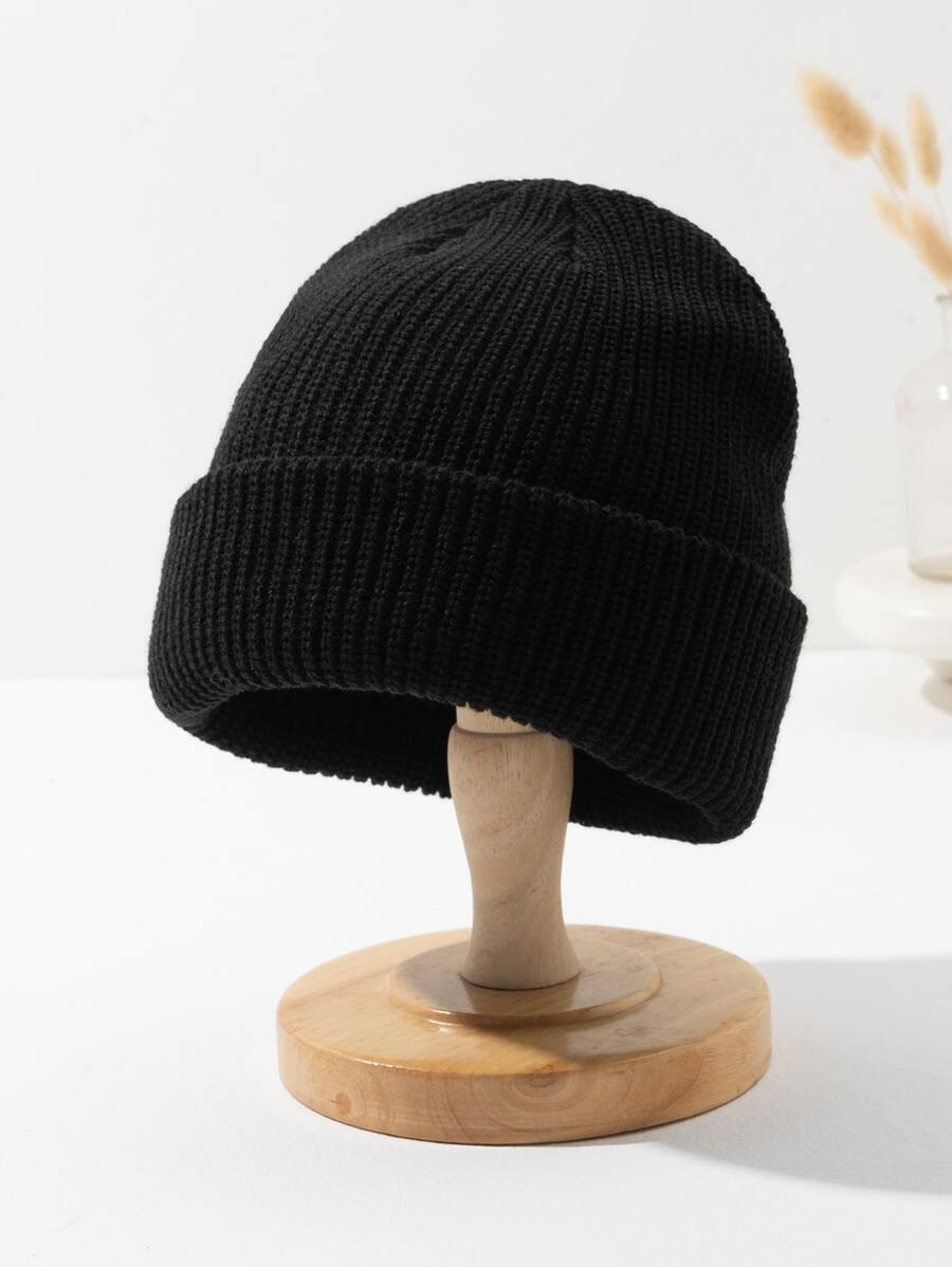 メンズ アクセサリー 帽子 ユニセックス用 黒色のニット帽、日常着用と暖かさに最適、大きめのサイズ_画像1