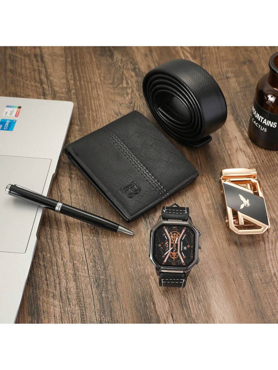 腕時計 メンズ セット 男性用腕時計セット 贈り物 ビジネスセット 自動バックルベルト、ウォレット、腕時計、ボールペン セット 4_画像5