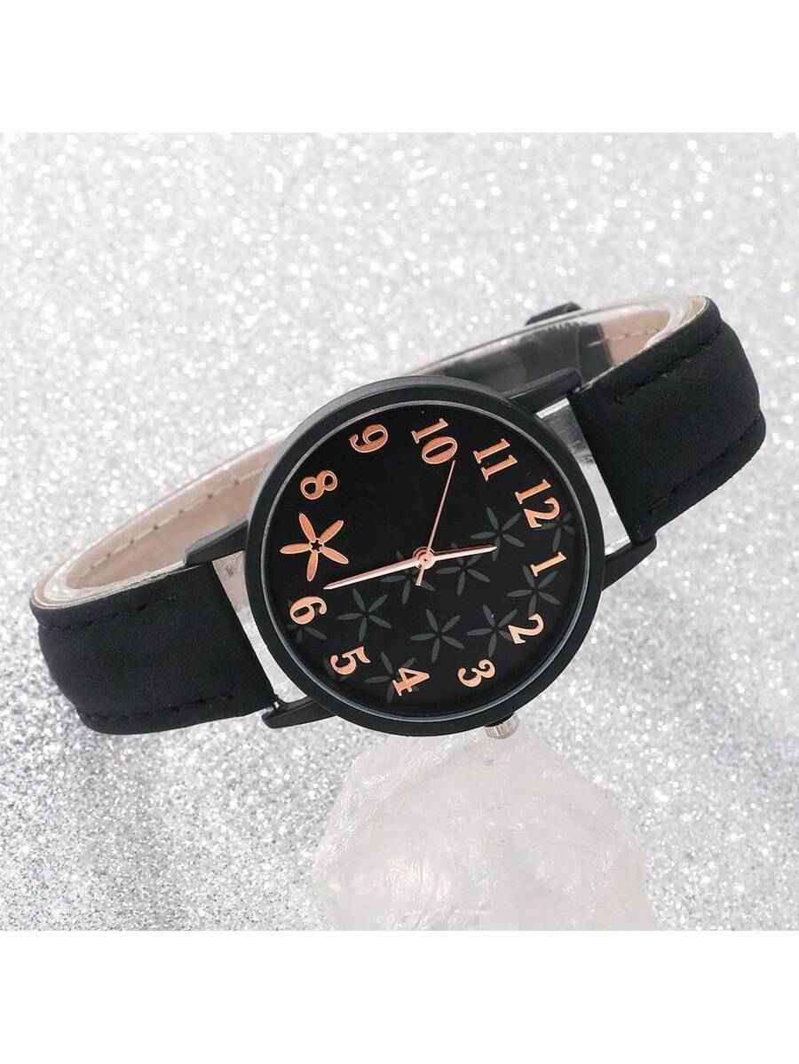 腕時計 レディース セット 日常に適したシンプルな星柄のクオーツ時計セット・女性用・黒革ベルト6個セット（ギフトボックス無し）_画像1