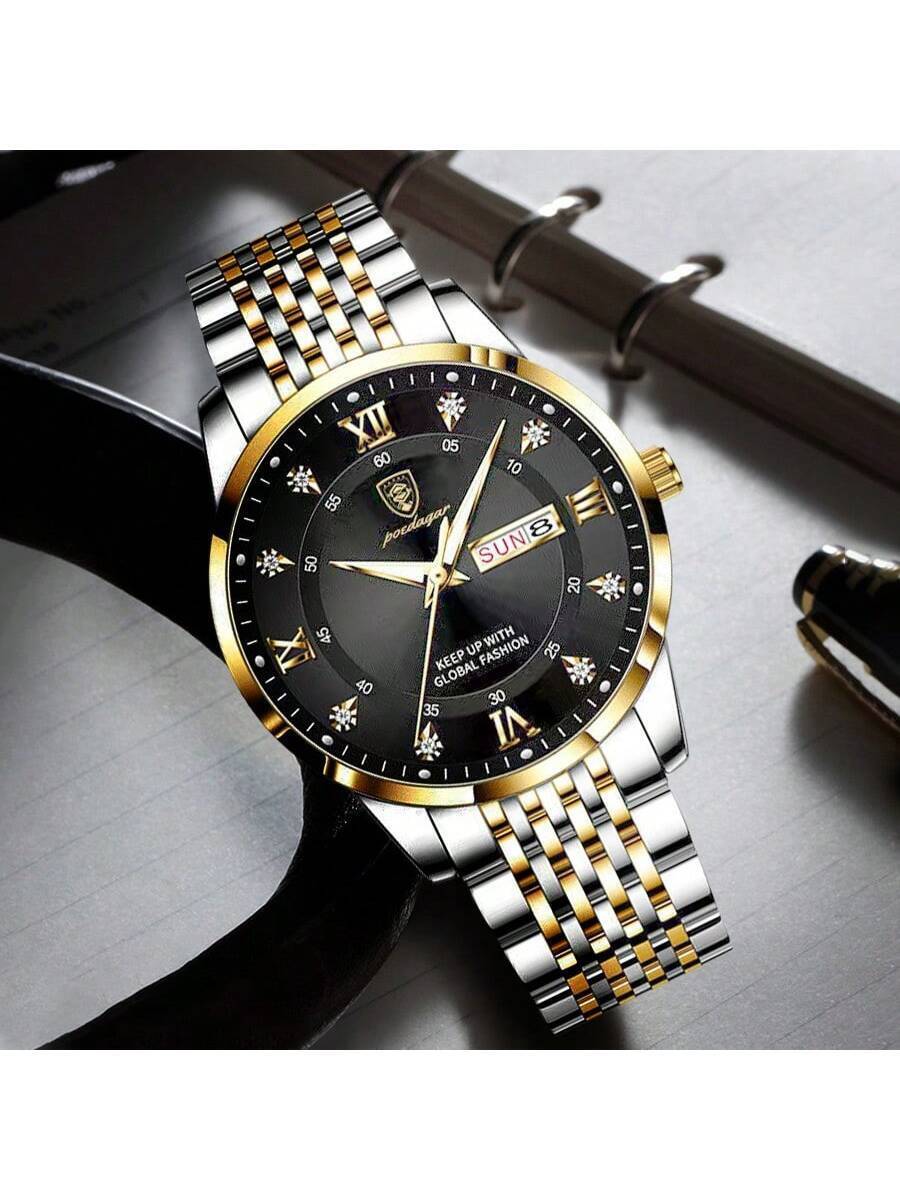 腕時計 メンズ クォーツ ステンレス スチール 男性用クォーツ時計 日付表示 防水 ルミナス機能 ビジネスギフトに最適 1個入り_画像2