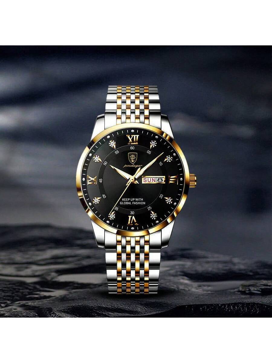 腕時計 メンズ クォーツ ステンレス スチール 男性用クォーツ時計 日付表示 防水 ルミナス機能 ビジネスギフトに最適 1個入り_画像4