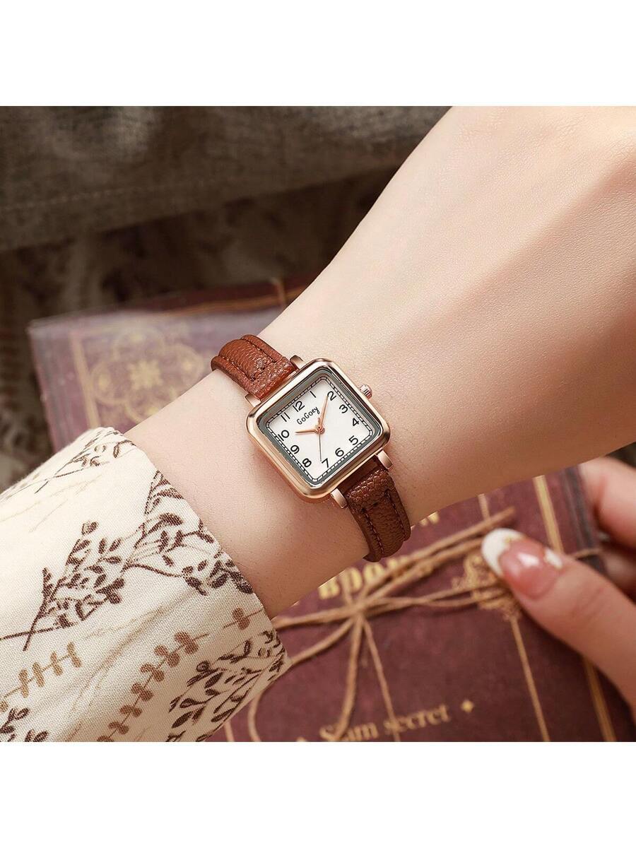 腕時計 レディース クォーツ アラビア数字文字盤 の レザーストラップ時計 1本 シンプル おしゃれ な 女性用腕時計_画像1