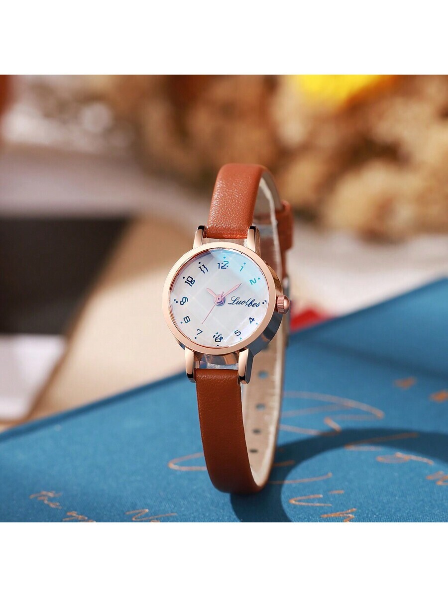 腕時計 レディース クォーツ 1個/セット ファッション シンプルなアラビア数字文字盤 レディースレザーバンドクオーツ腕時計の画像4