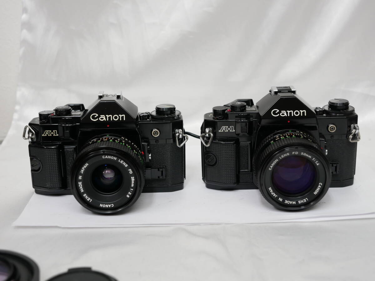 #0744 Canon A-1 2台 FD 28mm F2.8 50mm F1.4 キャノン 一眼レフフィルムカメラの画像1