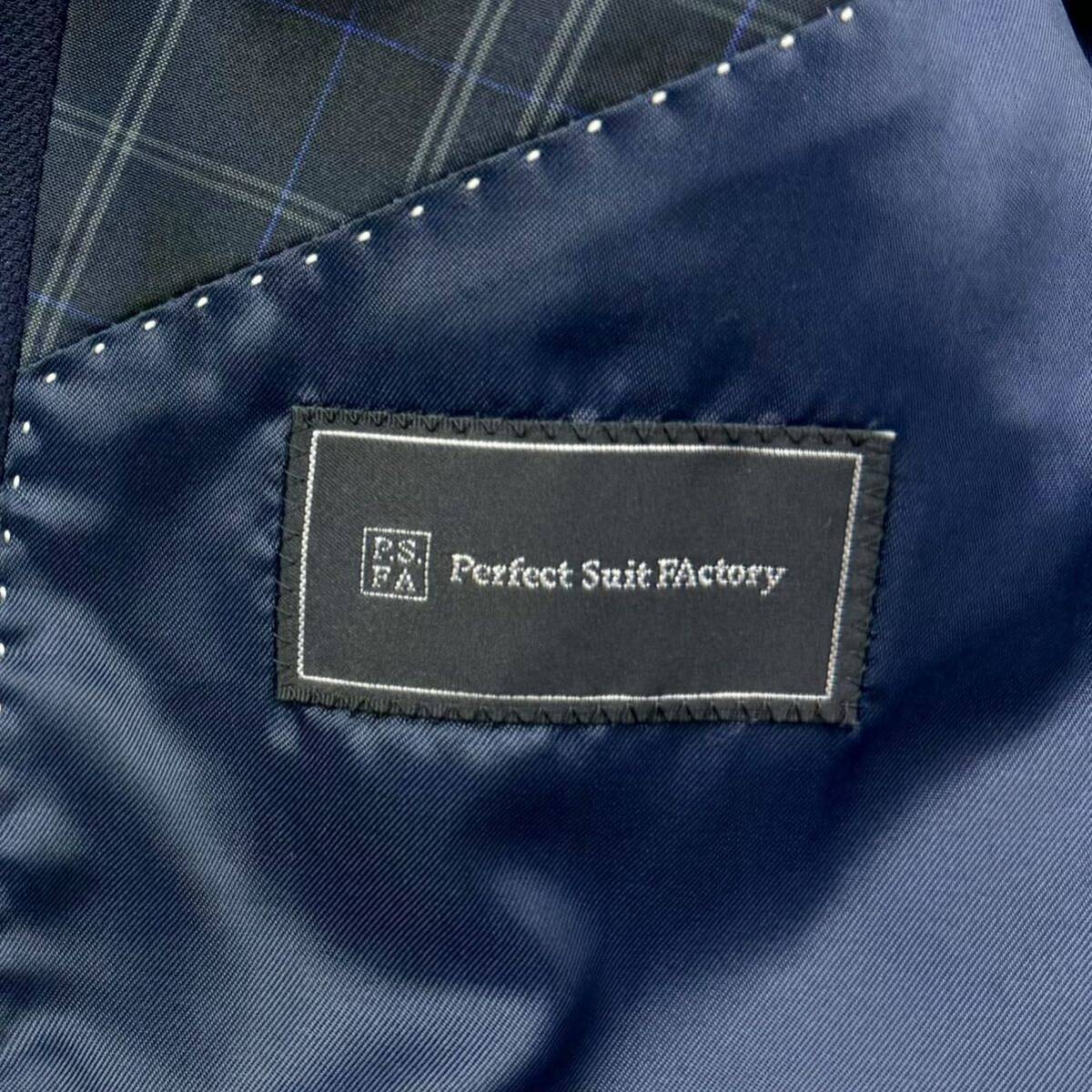 極美品/希少L◎パーフェクトスーツファクトリー perfect suit FActory セットアップ 紺色 ネイビー ストライプ A6 ウール 高級感◎ 通年_画像5