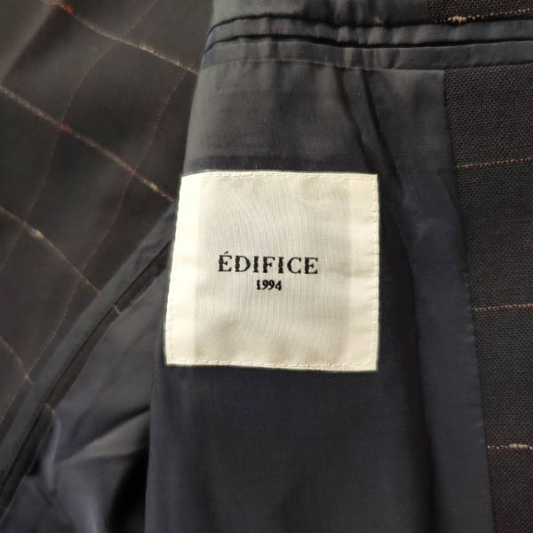 エディフィス　EDIFICE　スーツ　セットアップ　テーラードジャケット　L　ネイビー　センターベンド　ウール　チェック柄　ナイロン_画像3