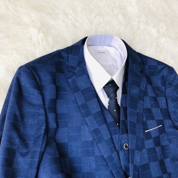 * unused * suit setup three-piece tailored jacket 4XLb lucent ta- vent check pattern gilet blaser 