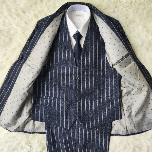 * unused * suit setup three-piece tailored jacket 2XL navy navy blue center vent stripe blaser 