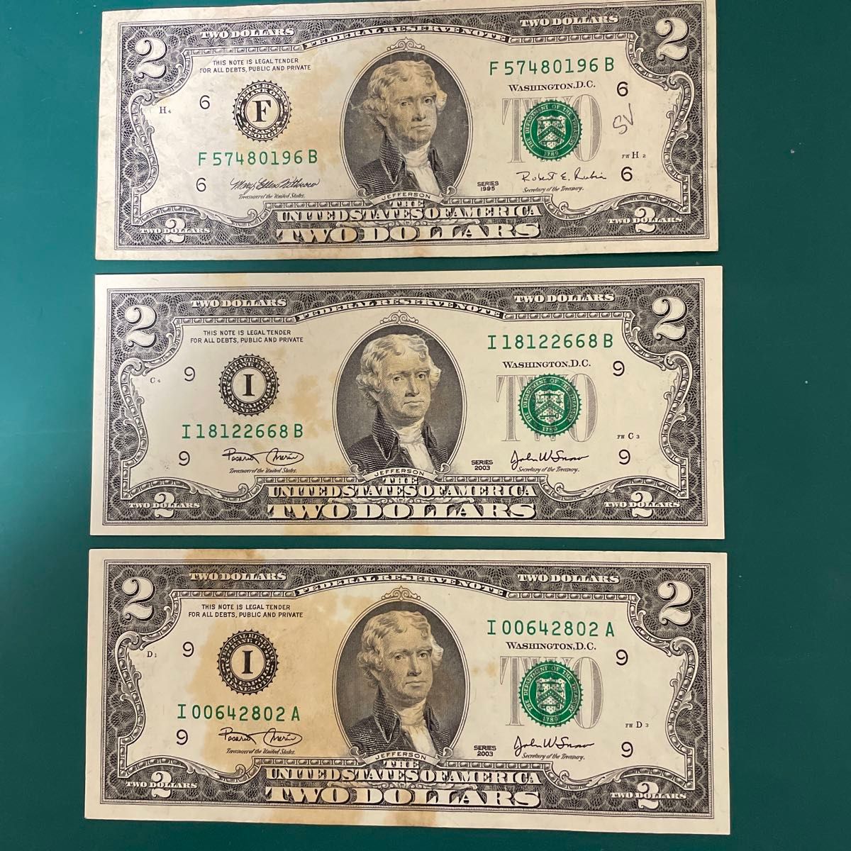 アメリカ旧紙幣 2ドル札 3枚セット