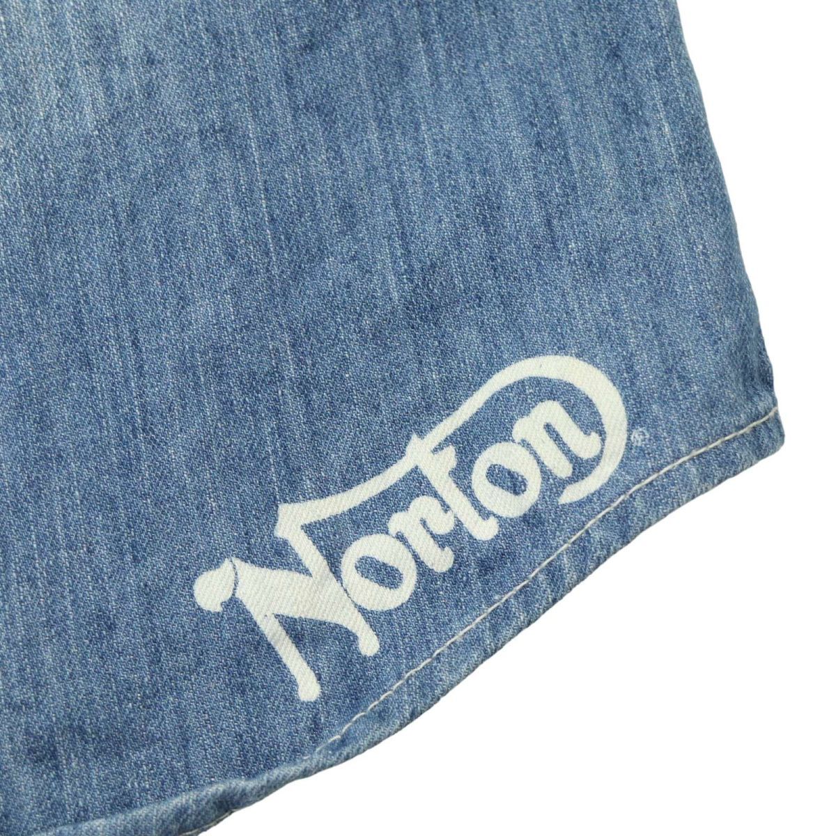 Norton ノートン ユニオンジャック ロゴ刺繍★ 加工 襟ワイヤー 5分袖 デニム シャツ Sz.XL　メンズ バイク 大きいサイズ　A4T03143_3#A_画像5