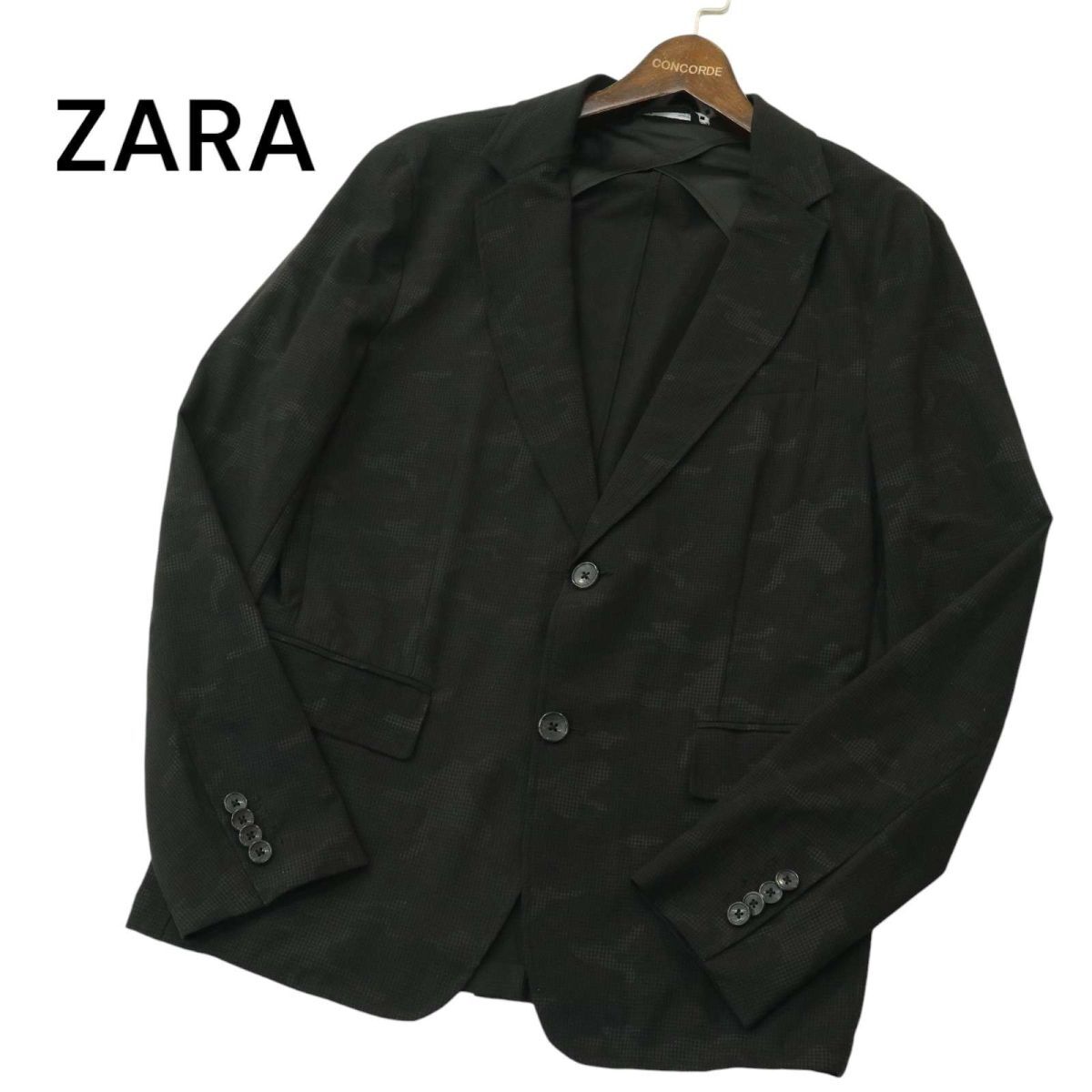 ZARA ザラ マン 通年 背抜き 現行タグ★ 【カモフラ 迷彩 総柄】 2B アンコン テーラード ジャケット Sz.L　メンズ 黒　A4T03542_4#O_画像1