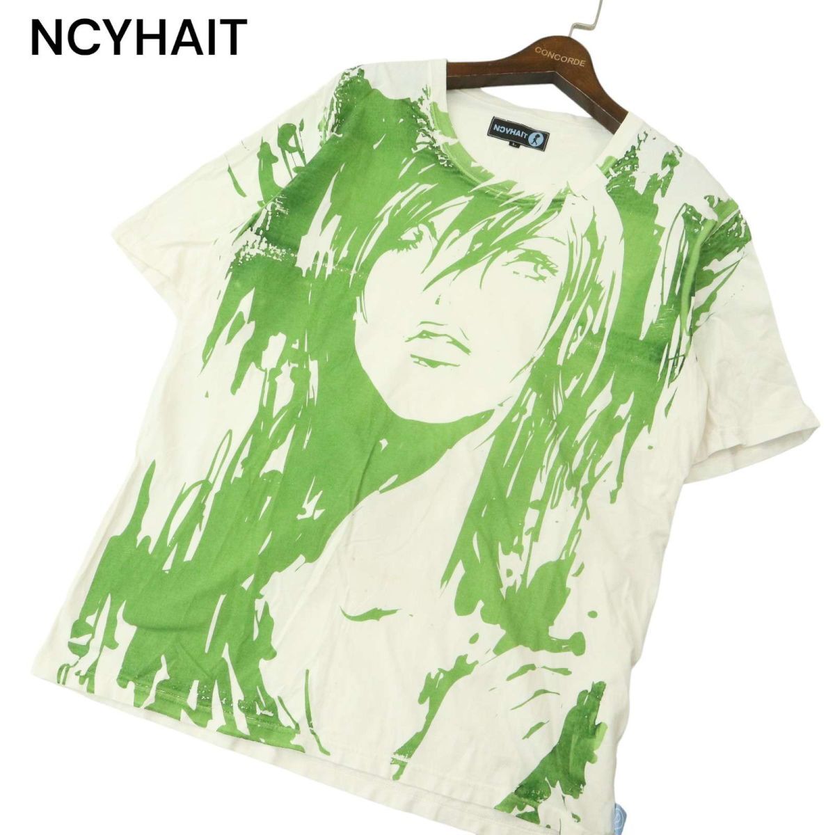 NCYHAIT ノイハイト 春夏 ガール プリント★ 半袖 クルーネック カットソー Tシャツ Sz.L　メンズ 白　A4T03635_4#D_画像1