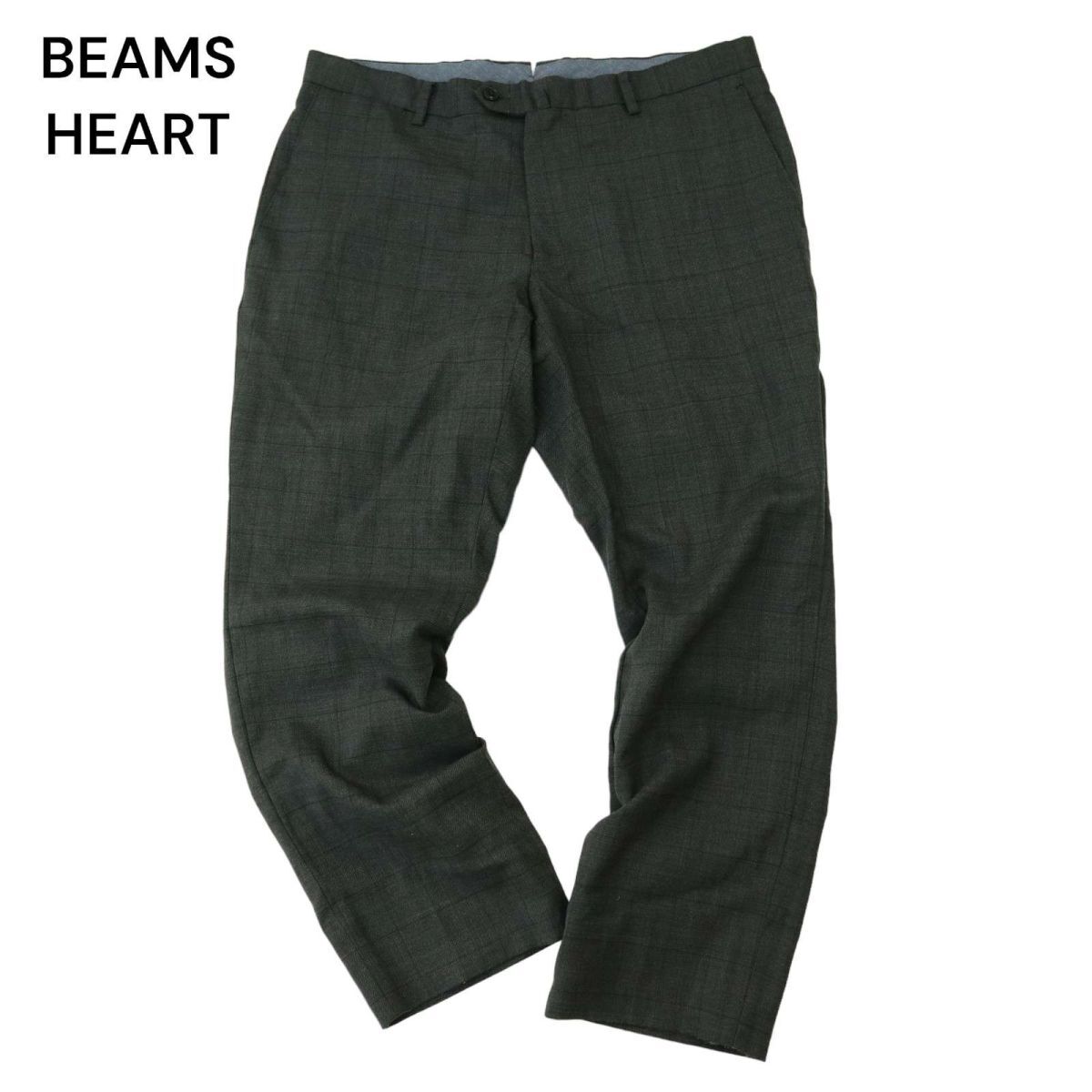 BEAMS HEART ビームス ハート 通年 ウインドウペン チェック★ スラックス パンツ Sz.50　メンズ グレー 大きいサイズ　A4B01789_4#R_画像1