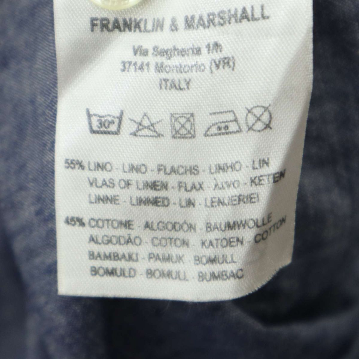 イタリア製★ Franklin & Marshall フランクリン＆マーシャル リネン混 長袖 バンドカラー シャンブレー シャツ Sz.L メンズ A4T03713_4#Aの画像9