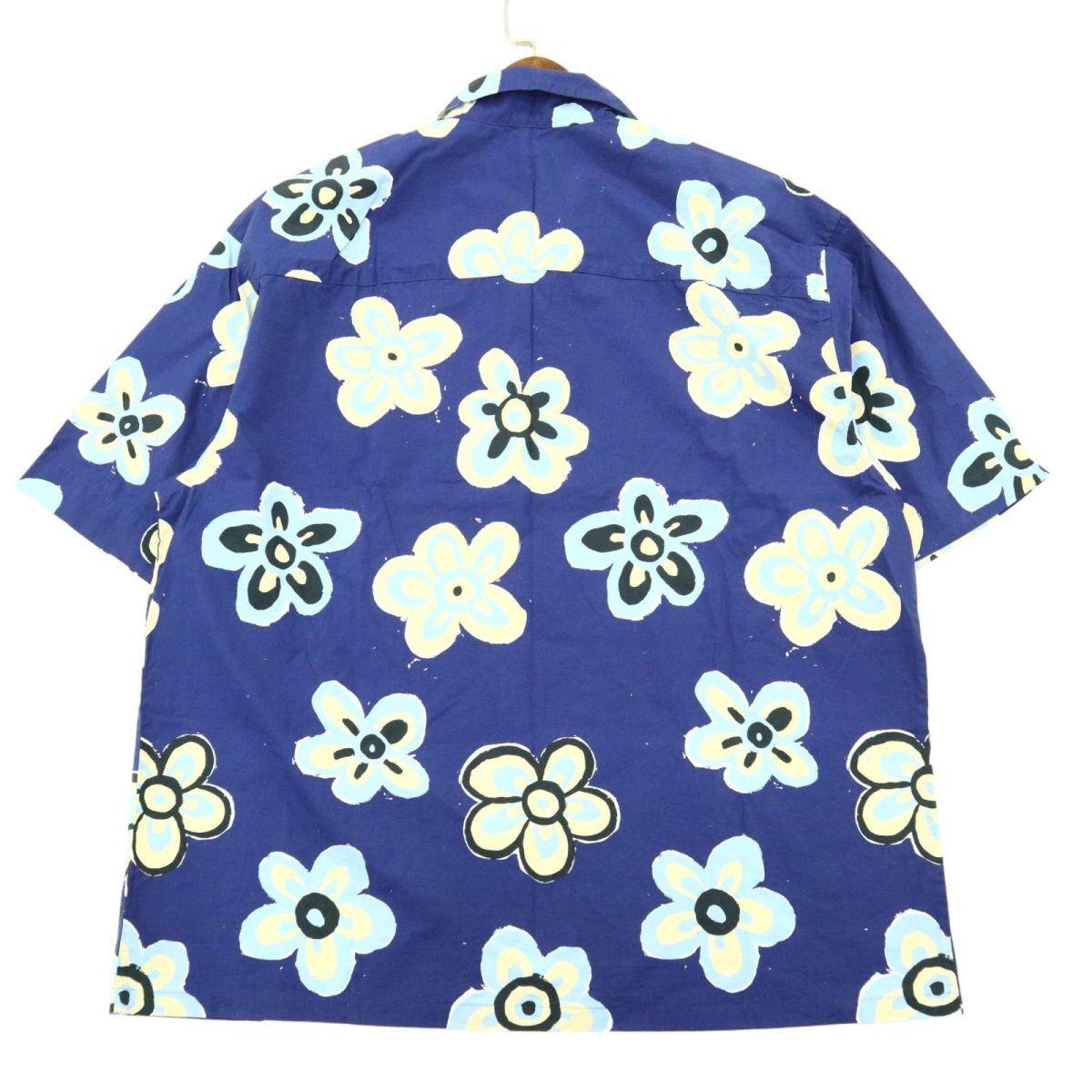 美品 22SS★ UNIQLO × MARNI ユニクロ マルニ 花柄 フラワー総柄 オーバーサイズ 半袖 アロハ シャツ Sz.L　メンズ 紺　A4T04090_4#A_画像4