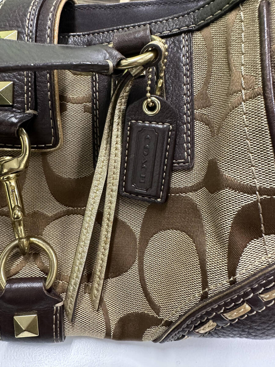 コーチ COACH ハンドバッグ 10313 バッグ 鞄 シグネチャー ブラウン フラップ金具 使用感有 長期保管品  中古 現状品 E428の画像7