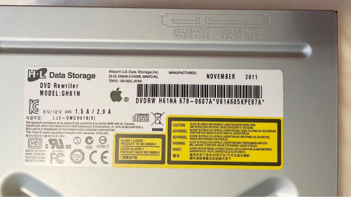 【美品】 MacPro Mid 2010 純正SuperDrive（DVD±R DL/DVD±RW/CD-RW）GH61N