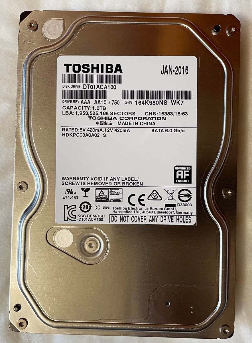 【美品】TOSHIBA DT01ACA100  1TB SATA HDD