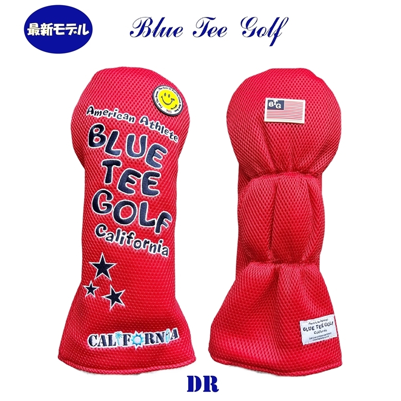 ■送料無料【DR:レッド】ブルーティーゴルフ【メッシュ スマイル】ドライバー用ヘッドカバー BLUE TEE GOLF DHC-007_画像1