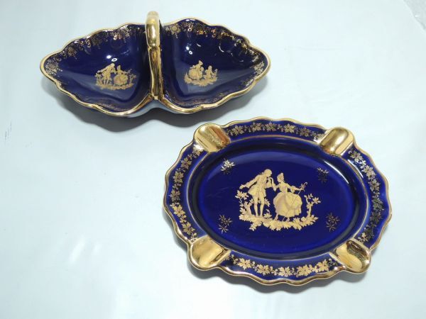  Limo -ju кобальт голубой Gold пепельница ashu tray держать рука имеется маленькая тарелка 2 шт. комплект 0512