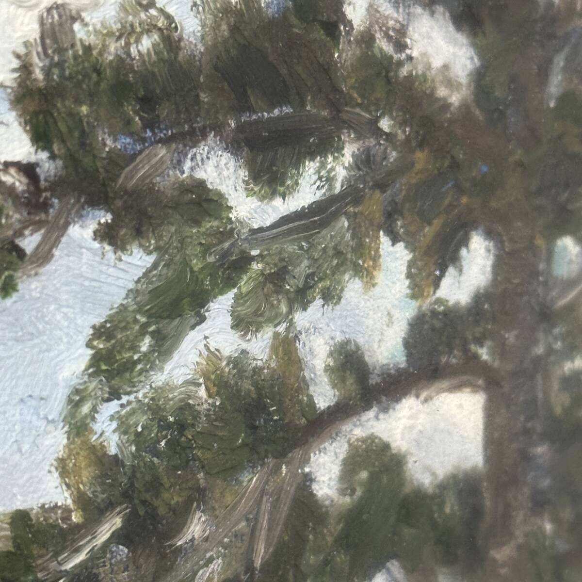【真作】市村一 「モミの木」 油彩 風景画 画寸 F4 サイズ 絵画 美術品 (RA-013)_画像4