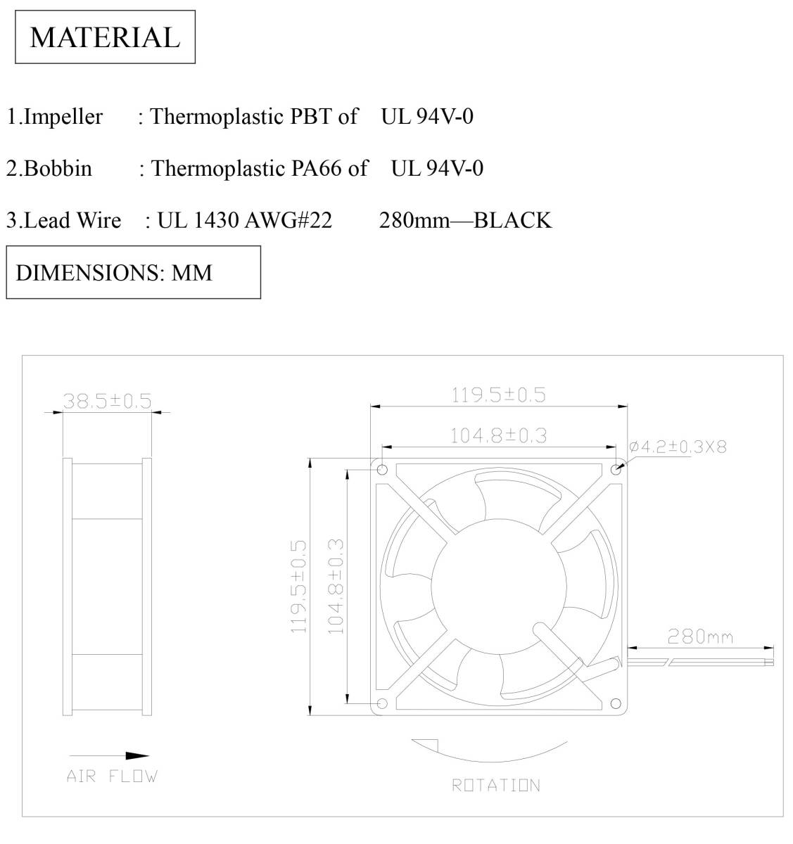 ★新品 ACファン AC100V 120x120x38mm リード線付 BT110(Maxair) 管理番号[F1-1030]★の画像7