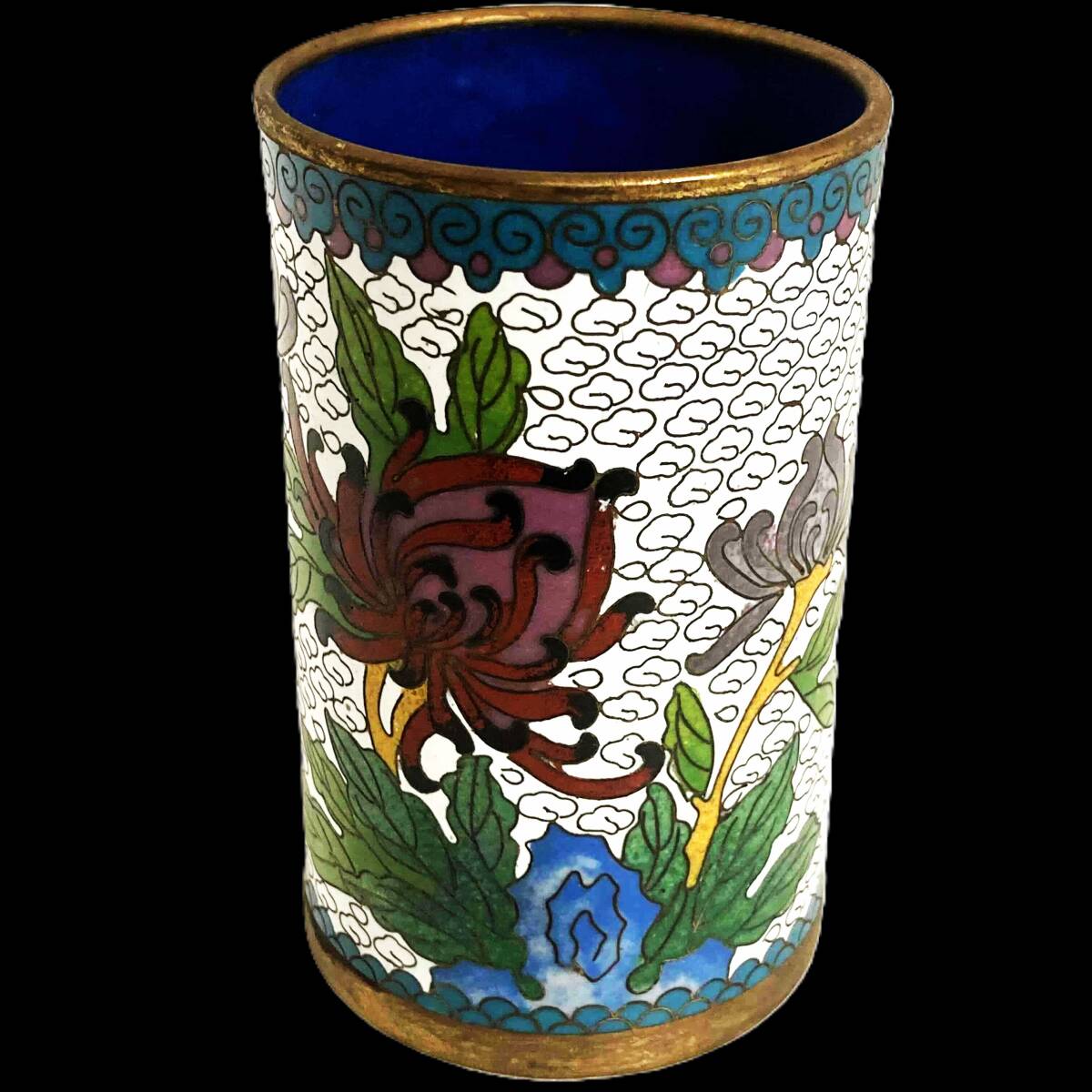 中国 七宝焼 一輪挿し 花瓶 中国古美術 高さ約10.3cm 煎茶道具 銅製 梅花柄_画像4