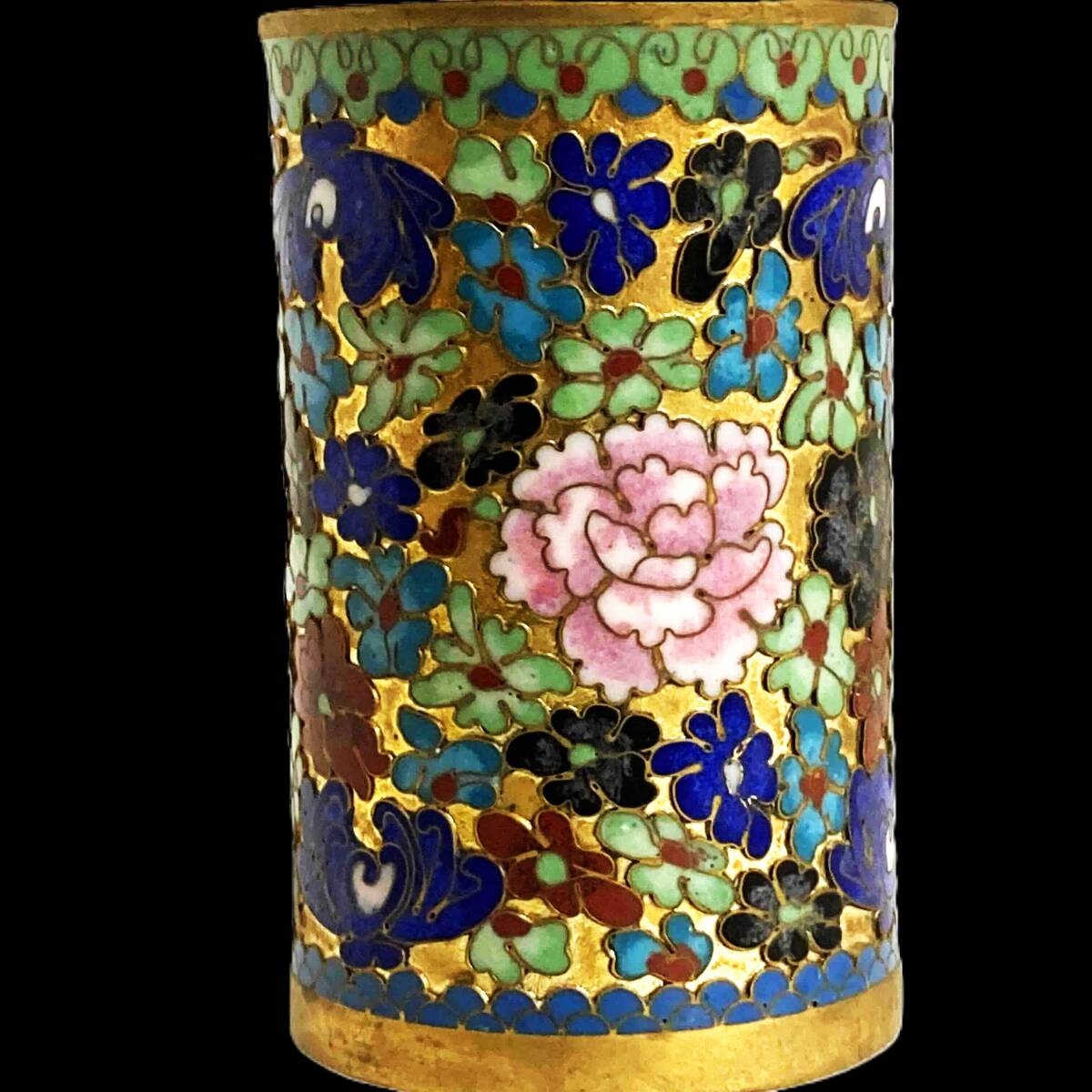 中国 七宝焼 一輪挿し 花瓶 中国古美術 高さ約10.3cm 煎茶道具 花柄の画像3