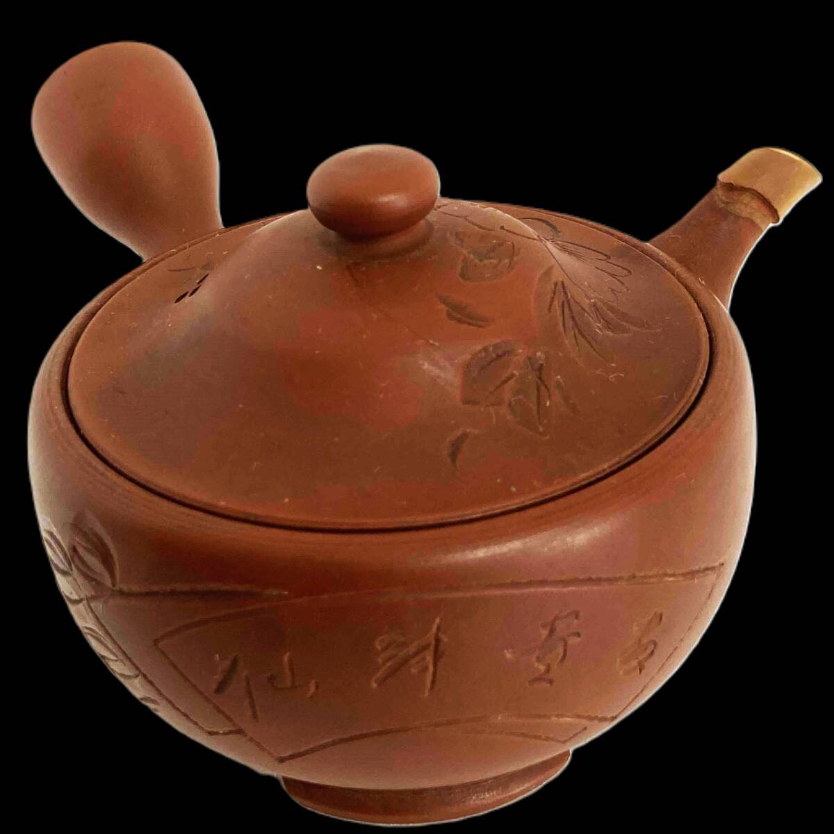 急須　松風　朱泥　彫刻　煎茶道具　茶器