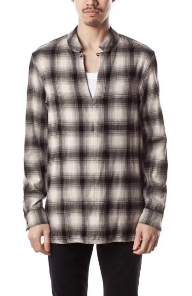 ATTACHMENT Attachment / length cotton flannel check tunic shirt / on blur check pull over flannel shirt / side slit * pocket 