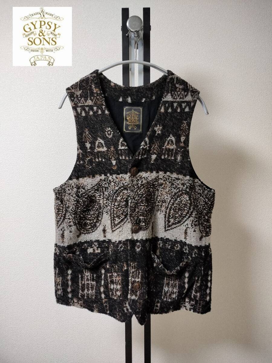 GYPSY&SONS/ジプシーアンドサンズ/50Sモチーフ/Pile JQ Vest/ジャガードネイティブ柄パイルベスト/日本製/定価14080円_画像1