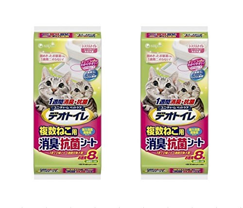 2個セット ユニ・チャーム デオトイレ 1週間 消臭・抗菌 複数ねこ用シート 8枚入り×2袋_画像1