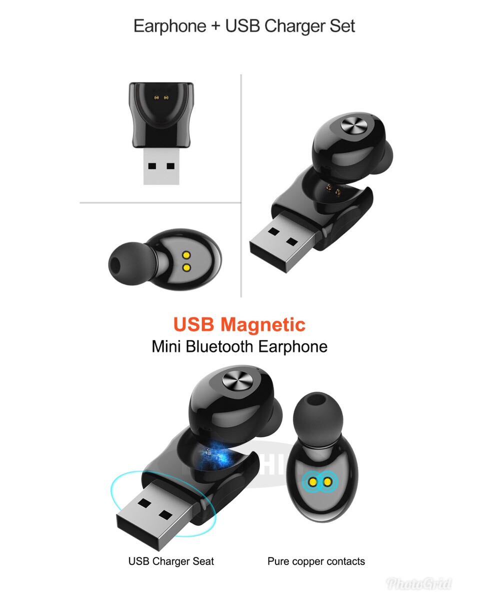 Bluetooth　イヤホン　ワイヤレスイヤホン 耳掛け型　イヤフォン イヤホンマイク 片耳　USB 充電 高音質 超軽量　テレワーク_画像2