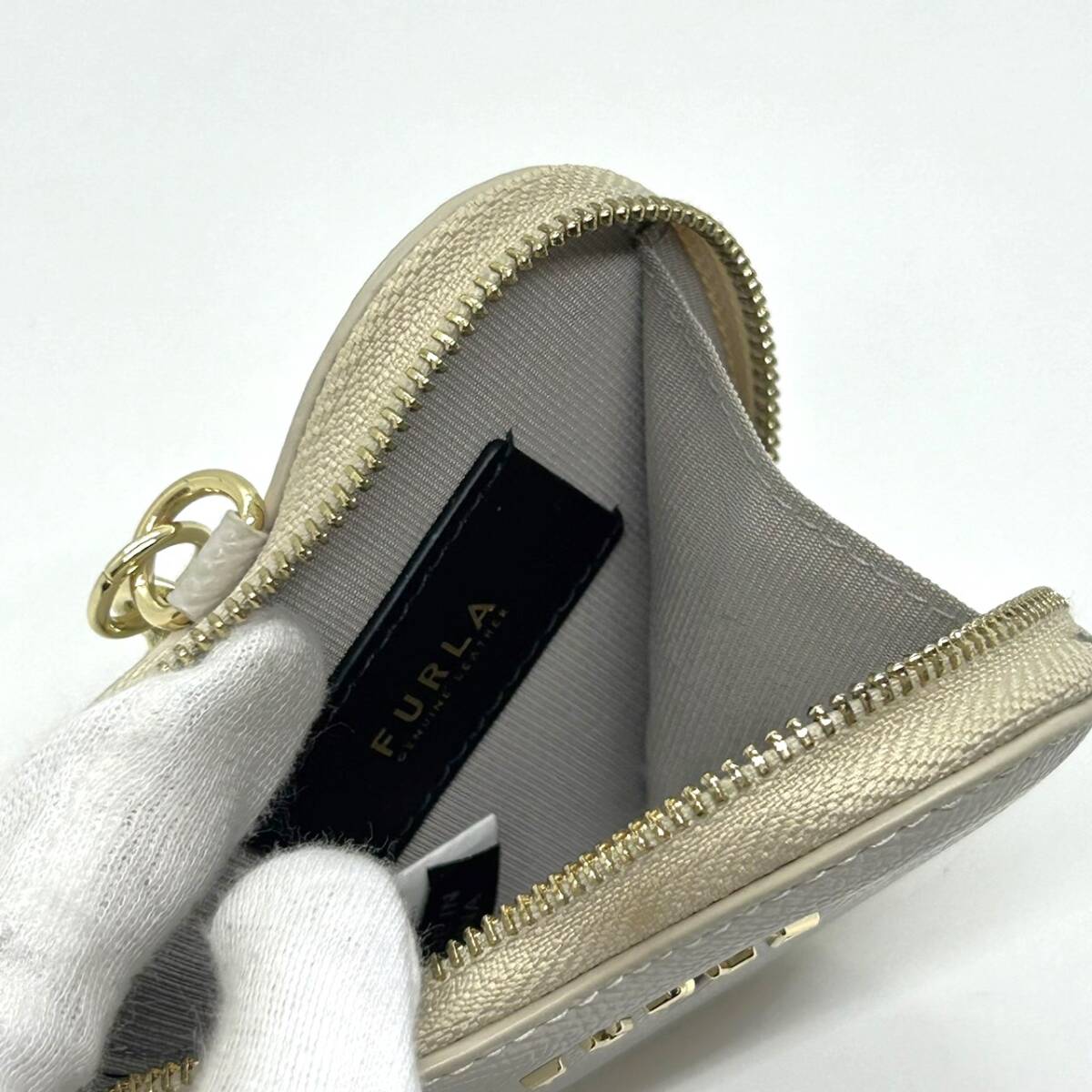 11495*FURULA Furla coin case purse Heart gray gray ju key chain change purse . box equipped Gold metal fittings Mini purse key holder 